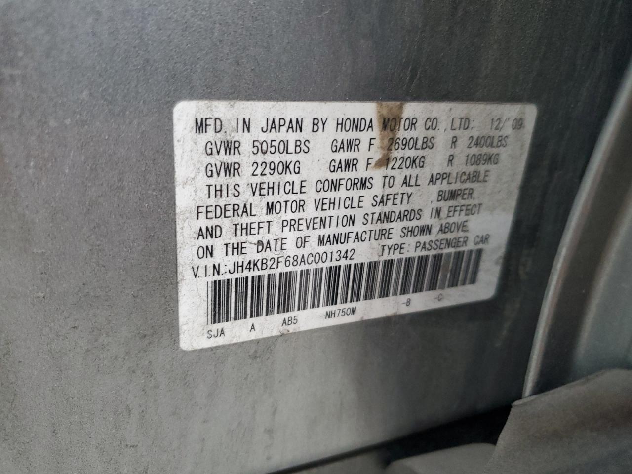 JH4KB2F68AC001342 2010 Acura Rl