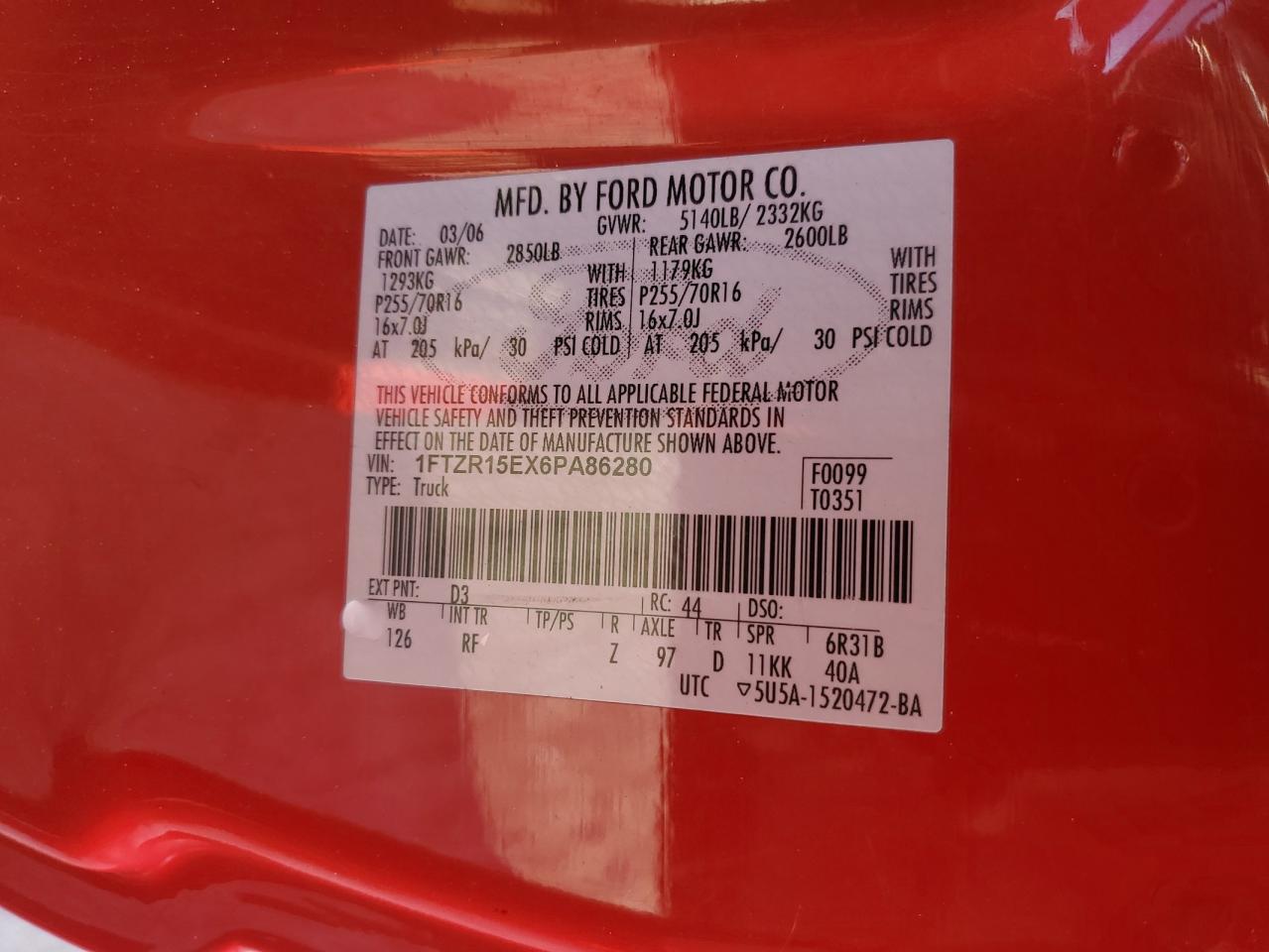 2006 Ford Ranger Super Cab VIN: 1FTZR15EX6PA86280 Lot: 67120134