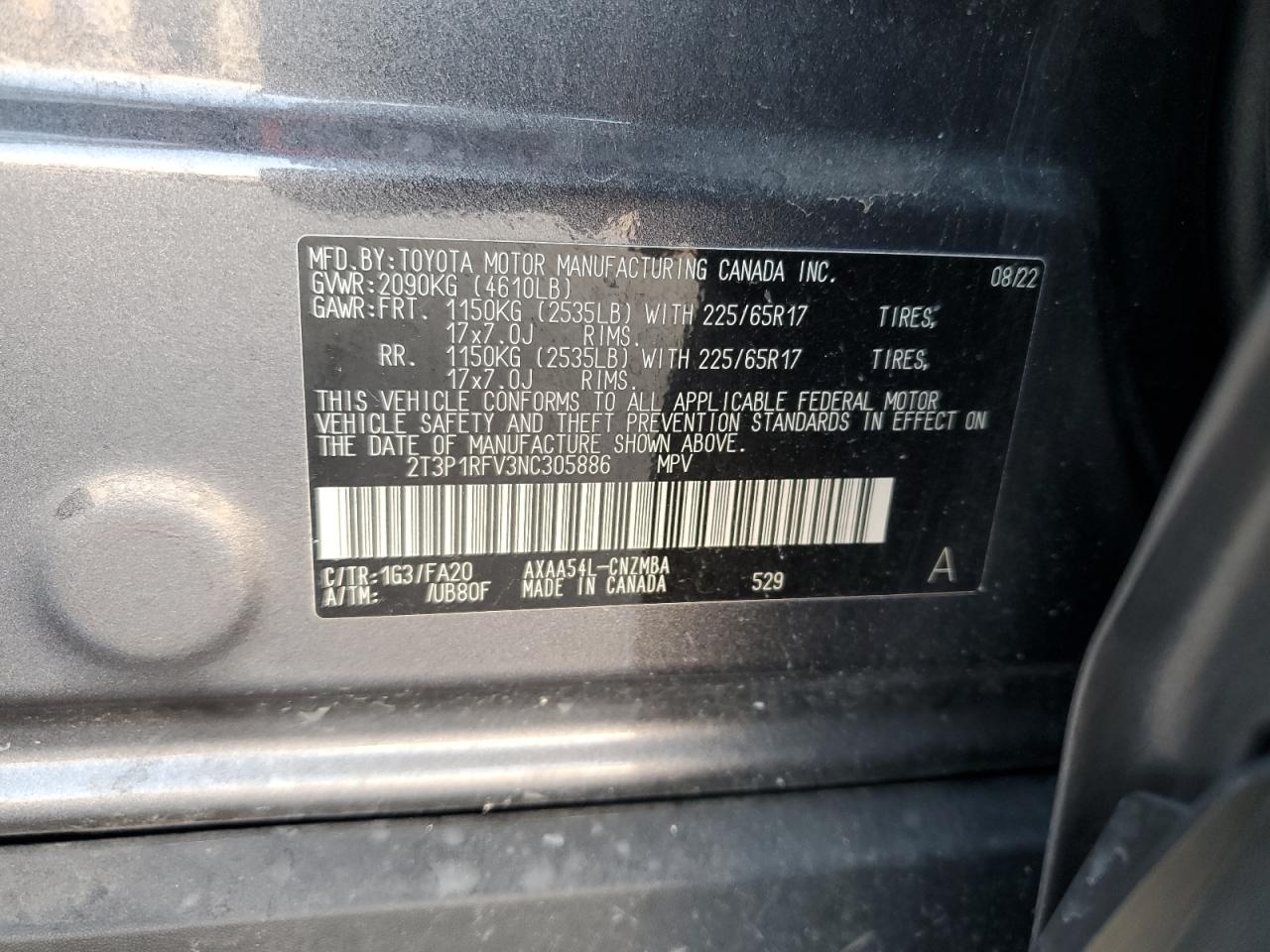 2022 Toyota Rav4 Xle VIN: 2T3P1RFV3NC305886 Lot: 68893514