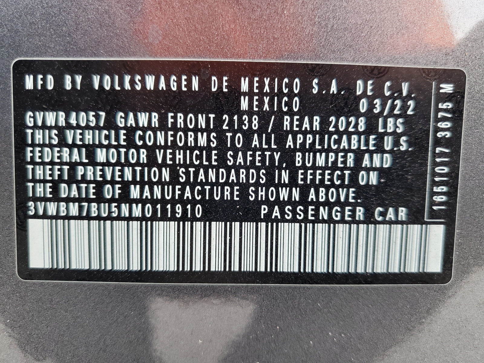 3VWBM7BU5NM011910 2022 Volkswagen Jetta Sport