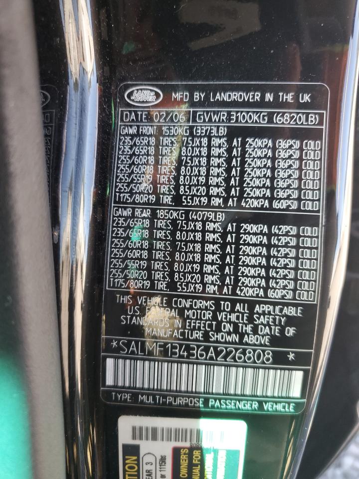 2006 Land Rover Range Rover Supercharged VIN: SALMF13436A226808 Lot: 69084074