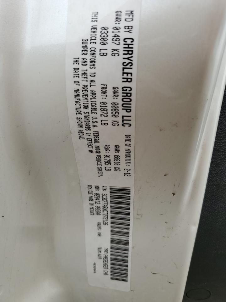 2012 Fiat 500 Pop VIN: 3C3CFFARXCT272126 Lot: 67416274