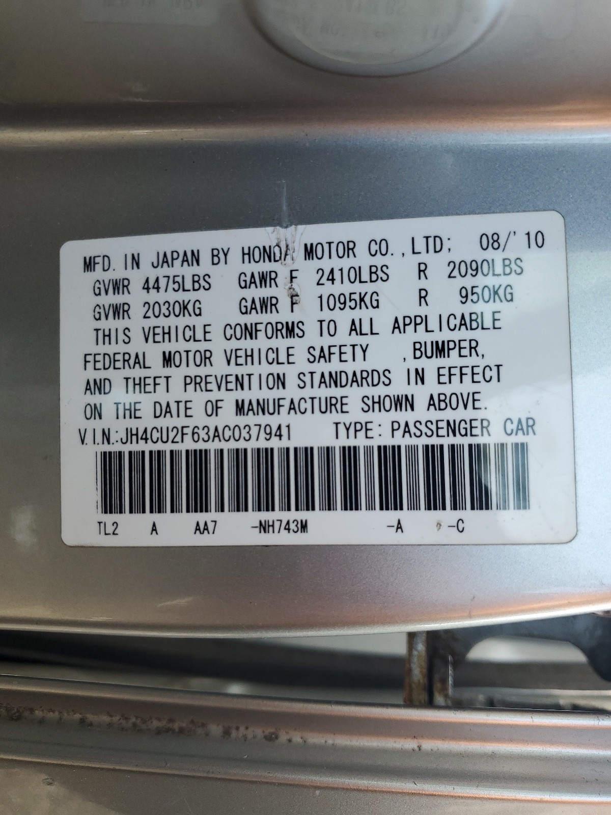 JH4CU2F63AC037941 2010 Acura Tsx