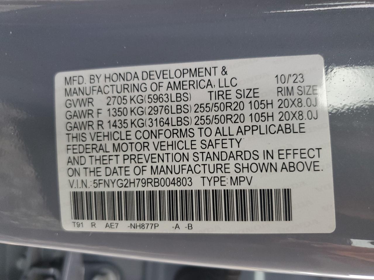 2024 Honda Pilot Touring VIN: 5FNYG2H79RB004803 Lot: 74794574