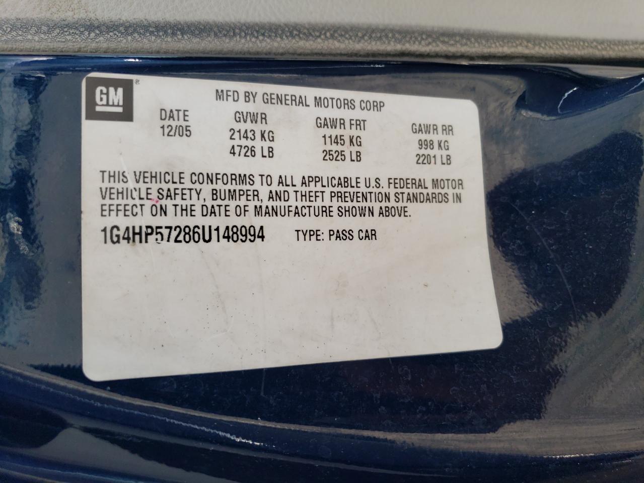 2006 Buick Lucerne Cx VIN: 1G4HP57286U148994 Lot: 67130114