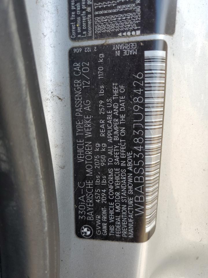 2003 BMW 330 Ci VIN: WBABS53483JU98426 Lot: 66727194