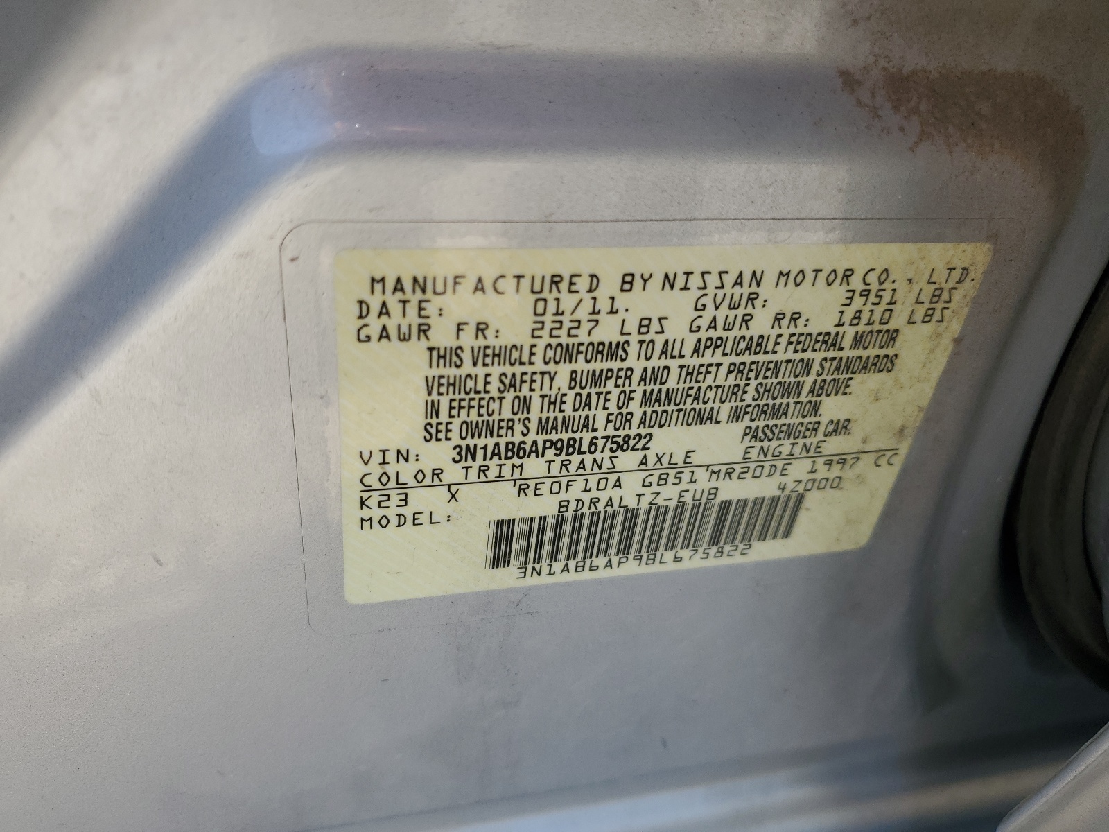 3N1AB6AP9BL675822 2011 Nissan Sentra 2.0