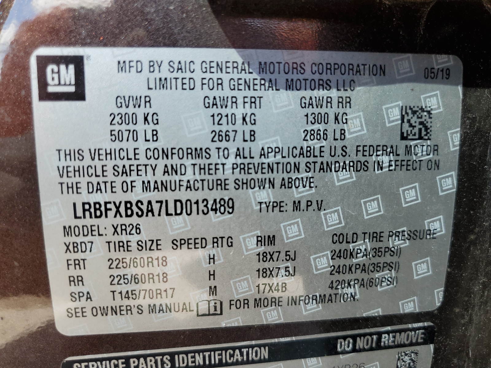 LRBFXBSA7LD013489 2020 Buick Envision Preferred