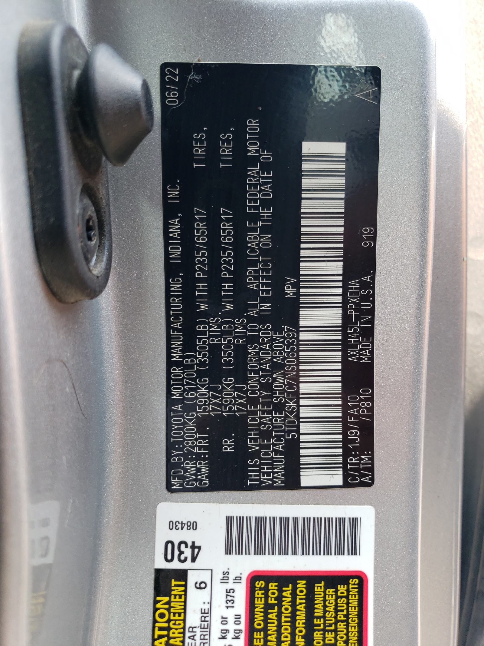 5TDKSKFC7NS065397 2022 Toyota Sienna Le