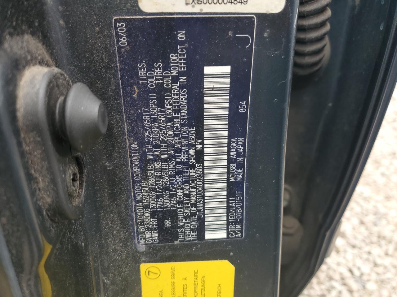 2004 Lexus Rx 330 VIN: JTJHA31U040023803 Lot: 69809244