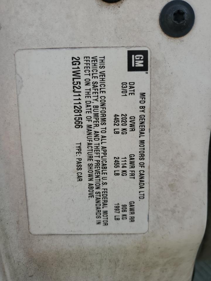 2001 Chevrolet Lumina VIN: 2G1WL52J111281566 Lot: 67698064