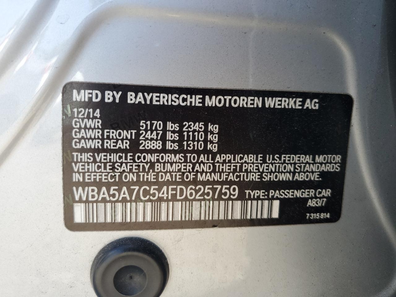 WBA5A7C54FD625759 2015 BMW 528 Xi