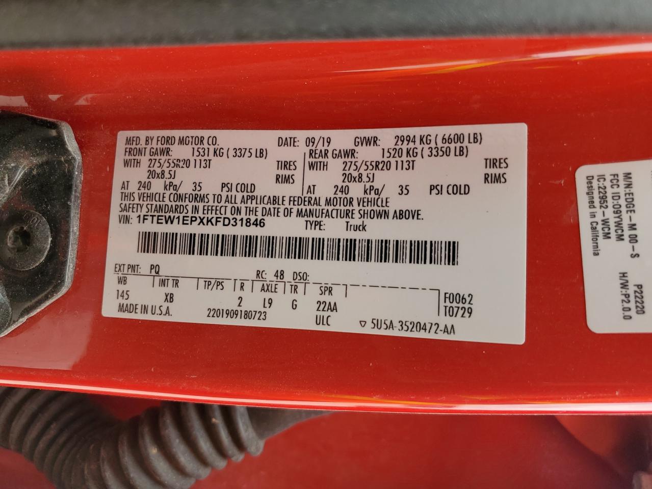 2019 Ford F150 Supercrew VIN: 1FTEW1EPXKFD31846 Lot: 67407274