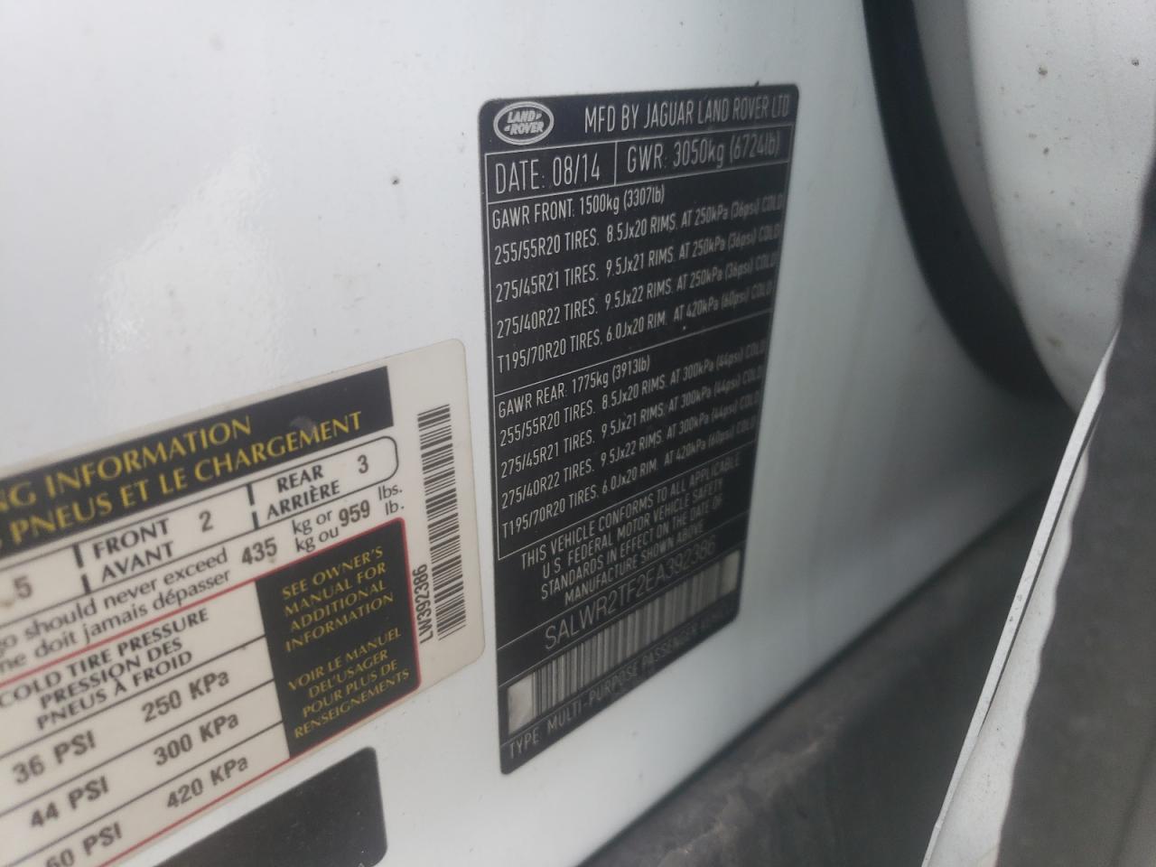 2014 Land Rover Range Rover Sport Sc VIN: SALWR2TF2EA392386 Lot: 67125934