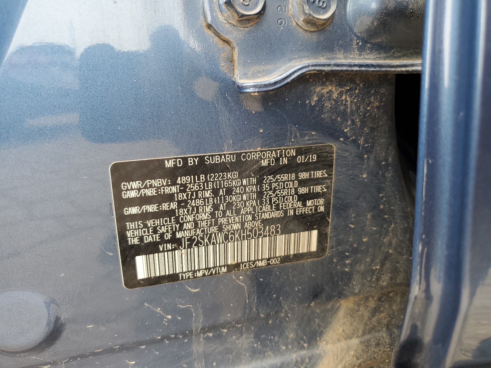 JF2SKAWC6KH503483 2019 Subaru Forester Touring