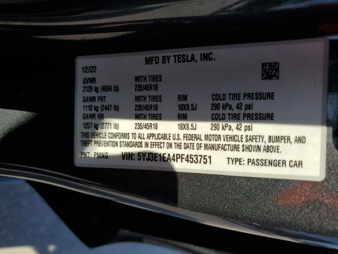 2023 Tesla Model 3 VIN: 5YJ3E1EA4PF453751 Lot: 68555364