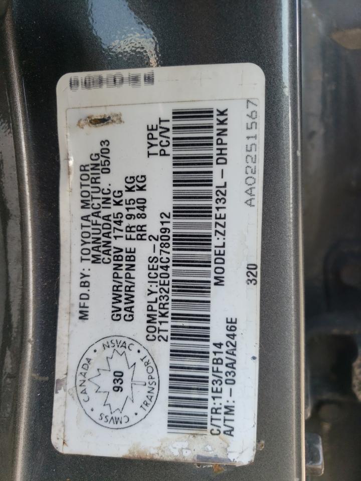 2004 Toyota Corolla Matrix Xr VIN: 2T1KR32E04C780912 Lot: 64655384