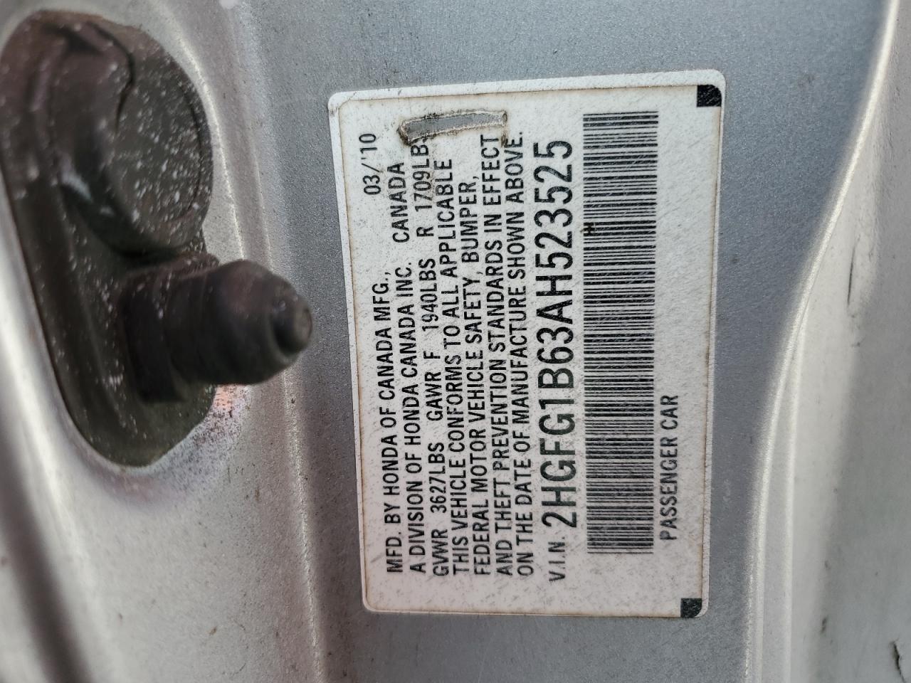 2010 Honda Civic Lx VIN: 2HGFG1B63AH523525 Lot: 66020454