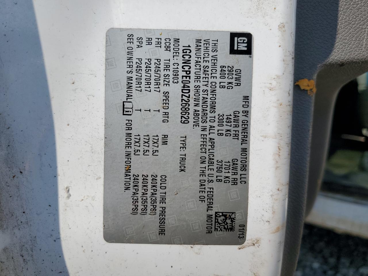 2013 Chevrolet Silverado C1500 VIN: 1GCNCPE04DZ268629 Lot: 66346634