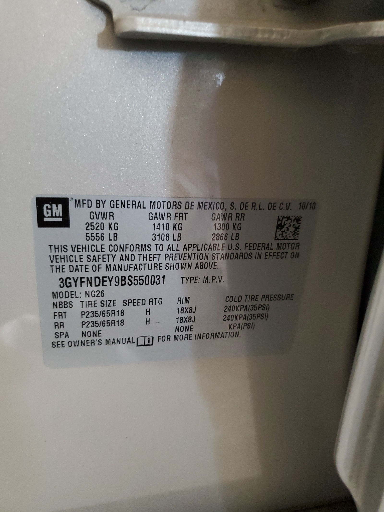 3GYFNDEY9BS550031 2011 Cadillac Srx Luxury Collection