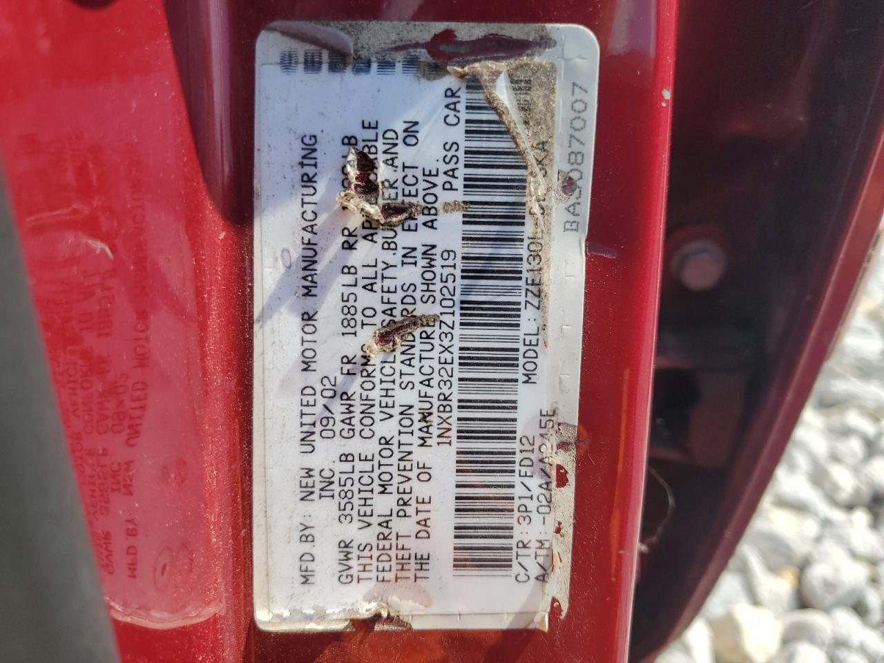 2003 Toyota Corolla Ce VIN: 1NXBR32EX3Z102519 Lot: 66329914