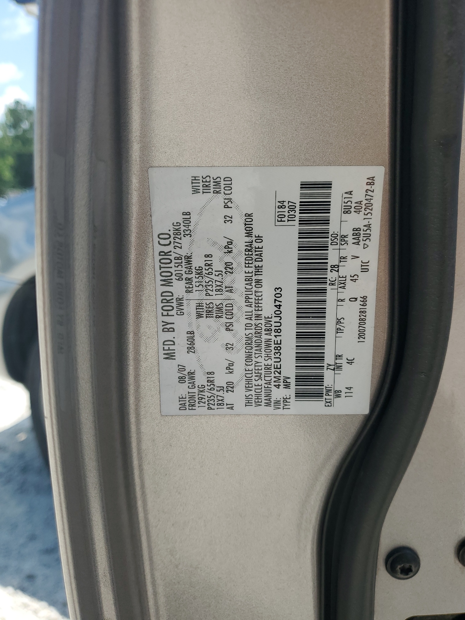 4M2EU38E18UJ04703 2008 Mercury Mountaineer Premier