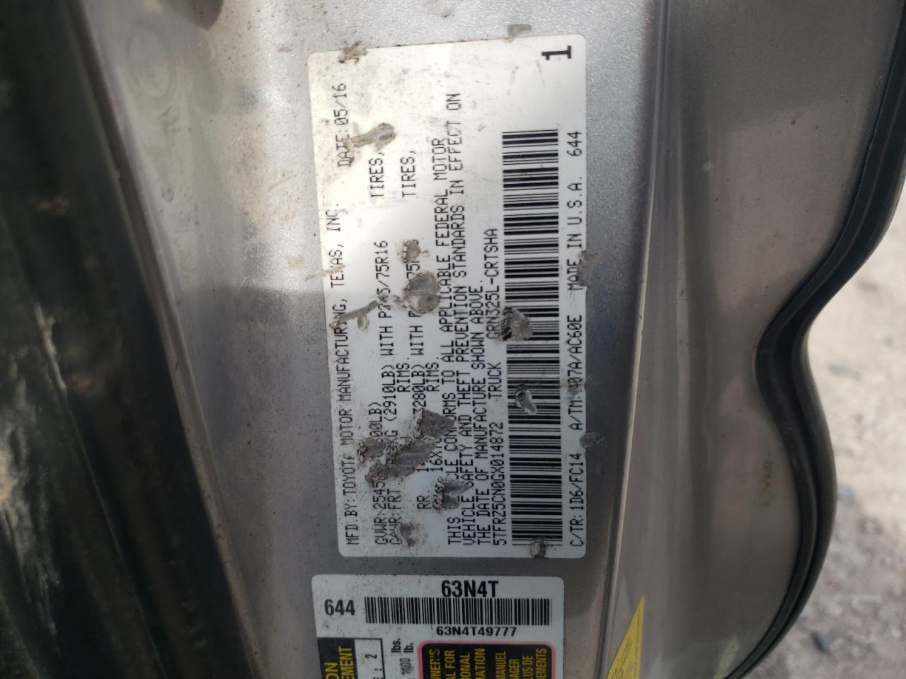 2016 Toyota Tacoma Access Cab VIN: 5TFRZ5CN0GX014872 Lot: 67509664