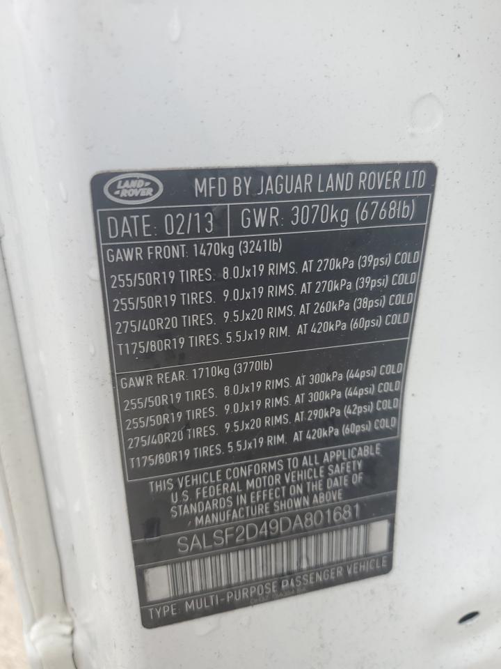 2013 Land Rover Range Rover Sport Hse VIN: SALSF2D49DA801681 Lot: 69056404