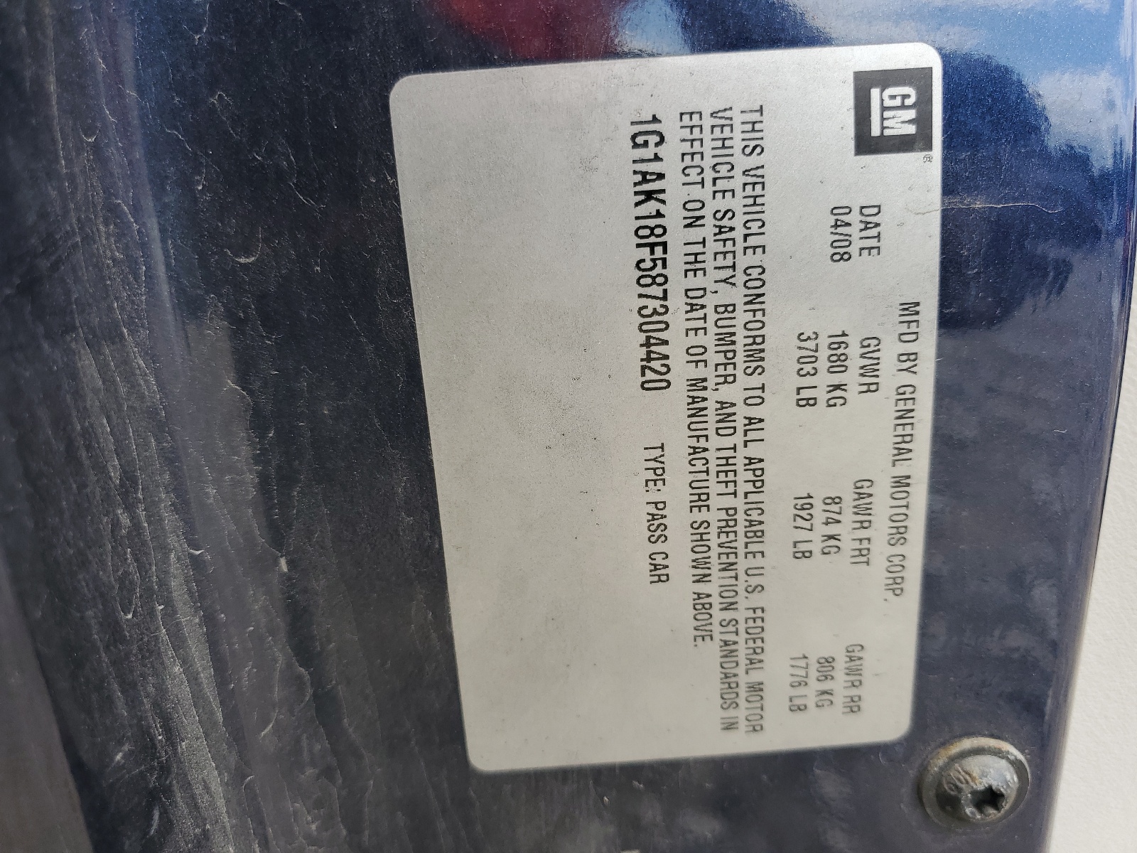 1G1AK18F587304420 2008 Chevrolet Cobalt Ls