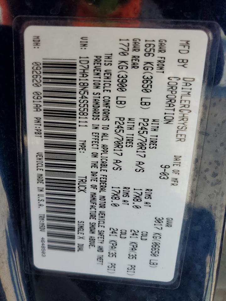 2004 Dodge Ram 1500 St VIN: 1D7HA18N54S558111 Lot: 67327424