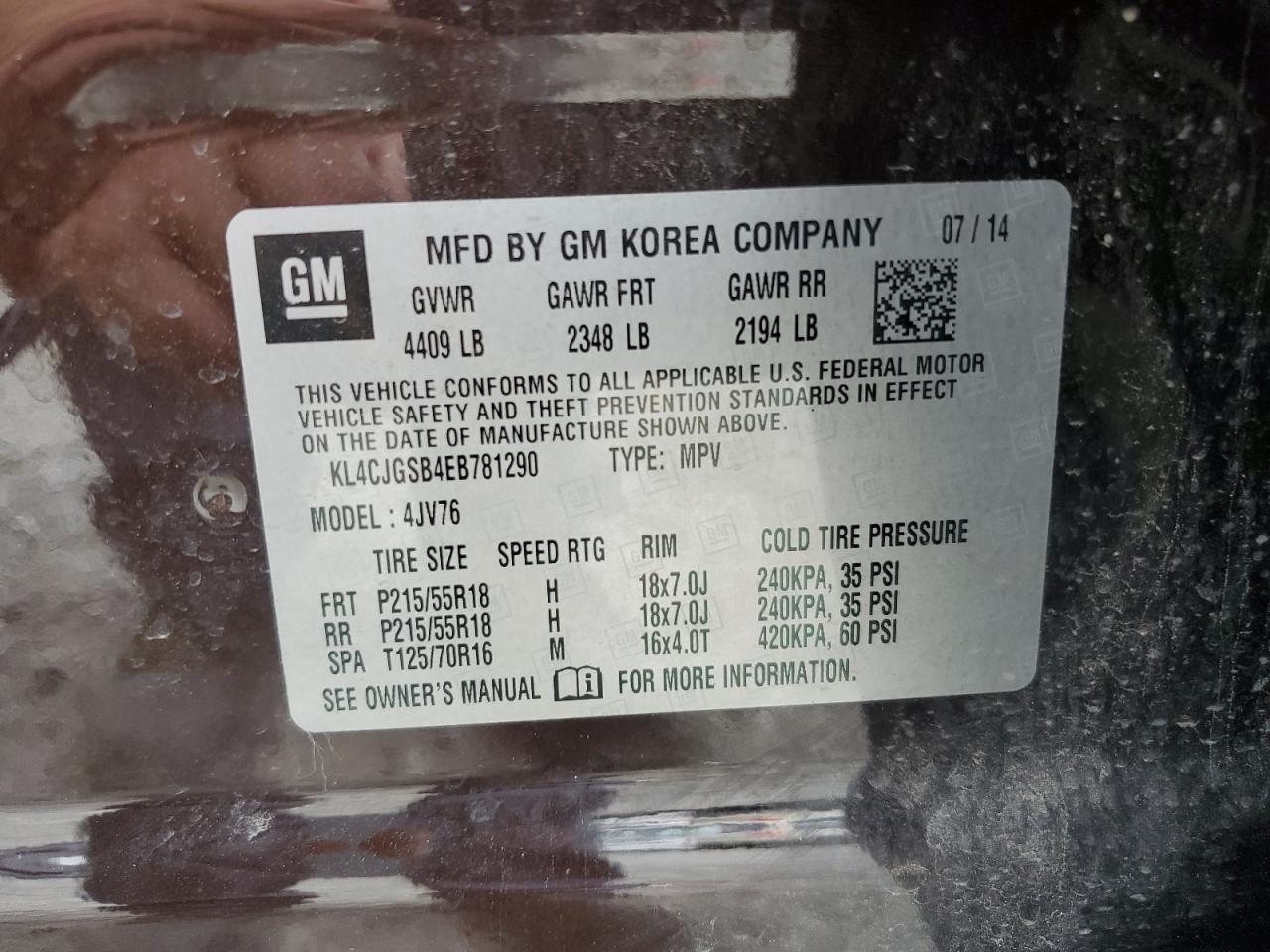 2014 Buick Encore VIN: KL4CJGSB4EB781290 Lot: 66115514