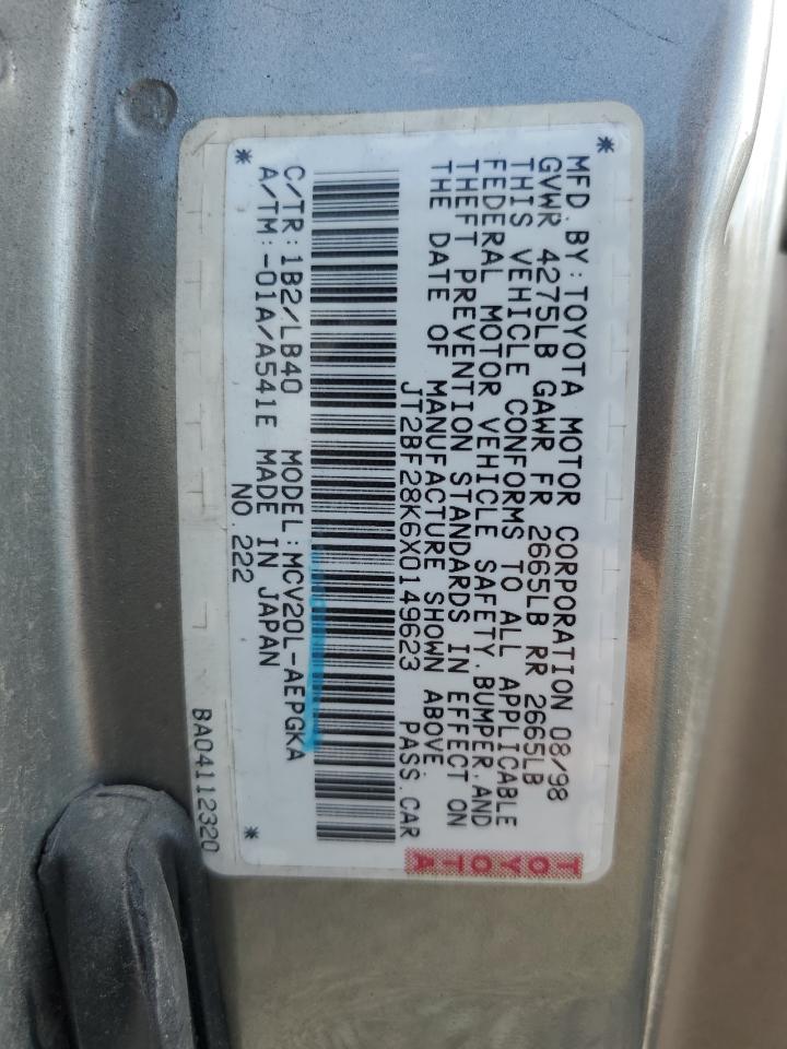 1999 Toyota Camry Le VIN: JT2BF28K6X0149623 Lot: 68840364