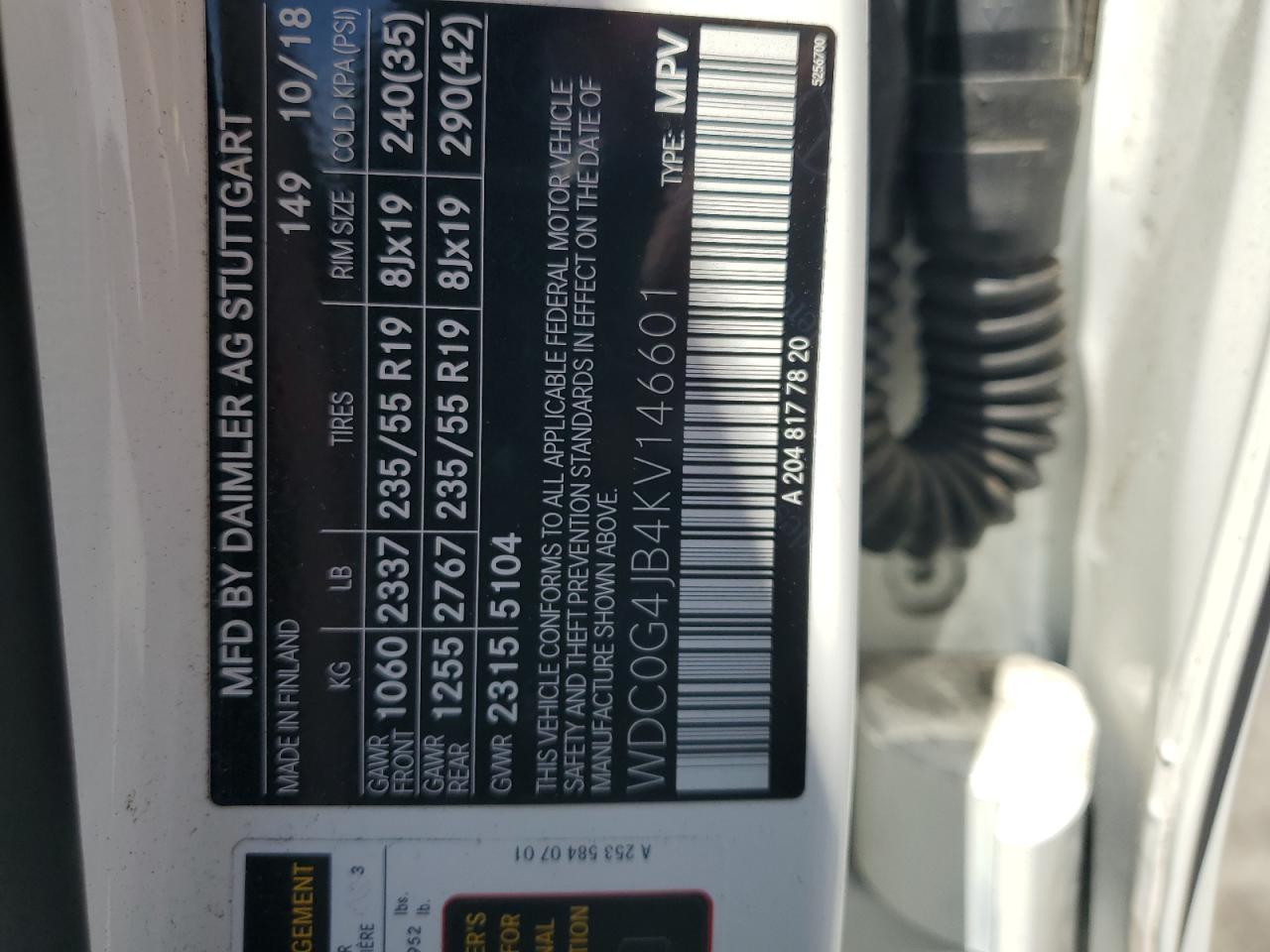 WDC0G4JB4KV146601 2019 Mercedes-Benz Glc 300