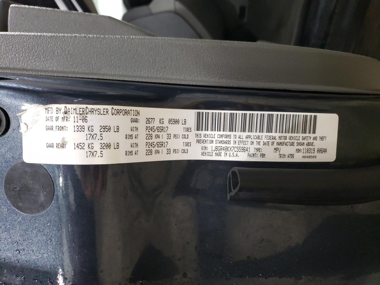 2007 Jeep Grand Cherokee Laredo VIN: 1J8GR48KX7C559641 Lot: 65898914