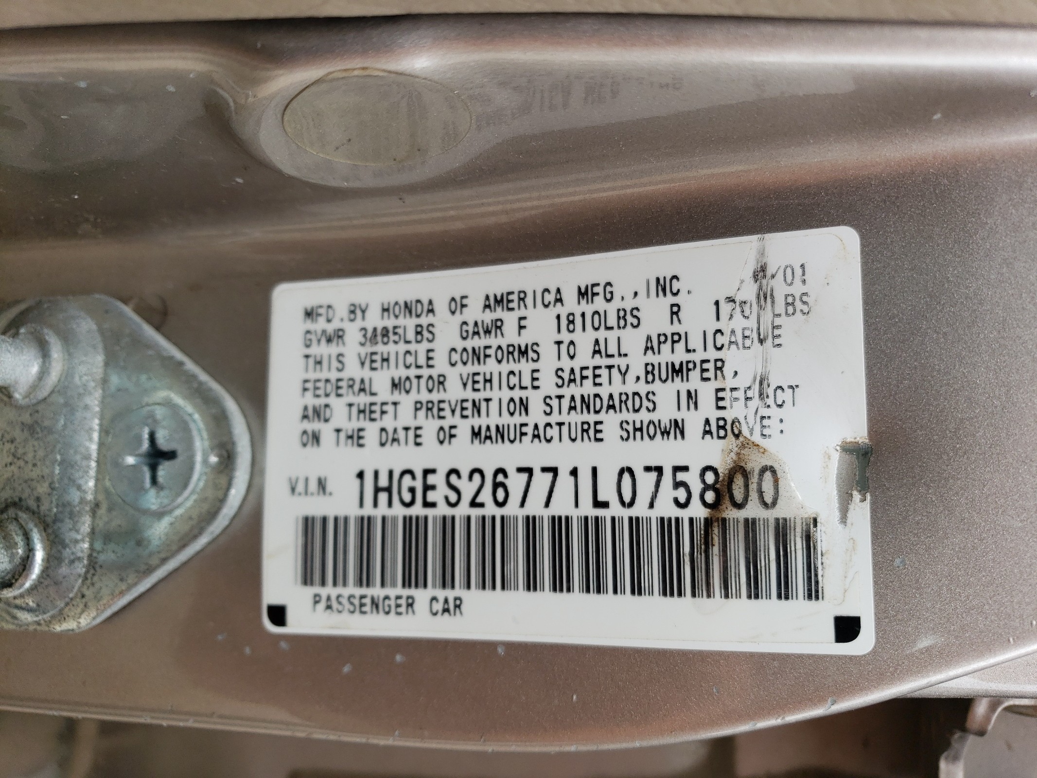 1HGES26771L075800 2001 Honda Civic Ex