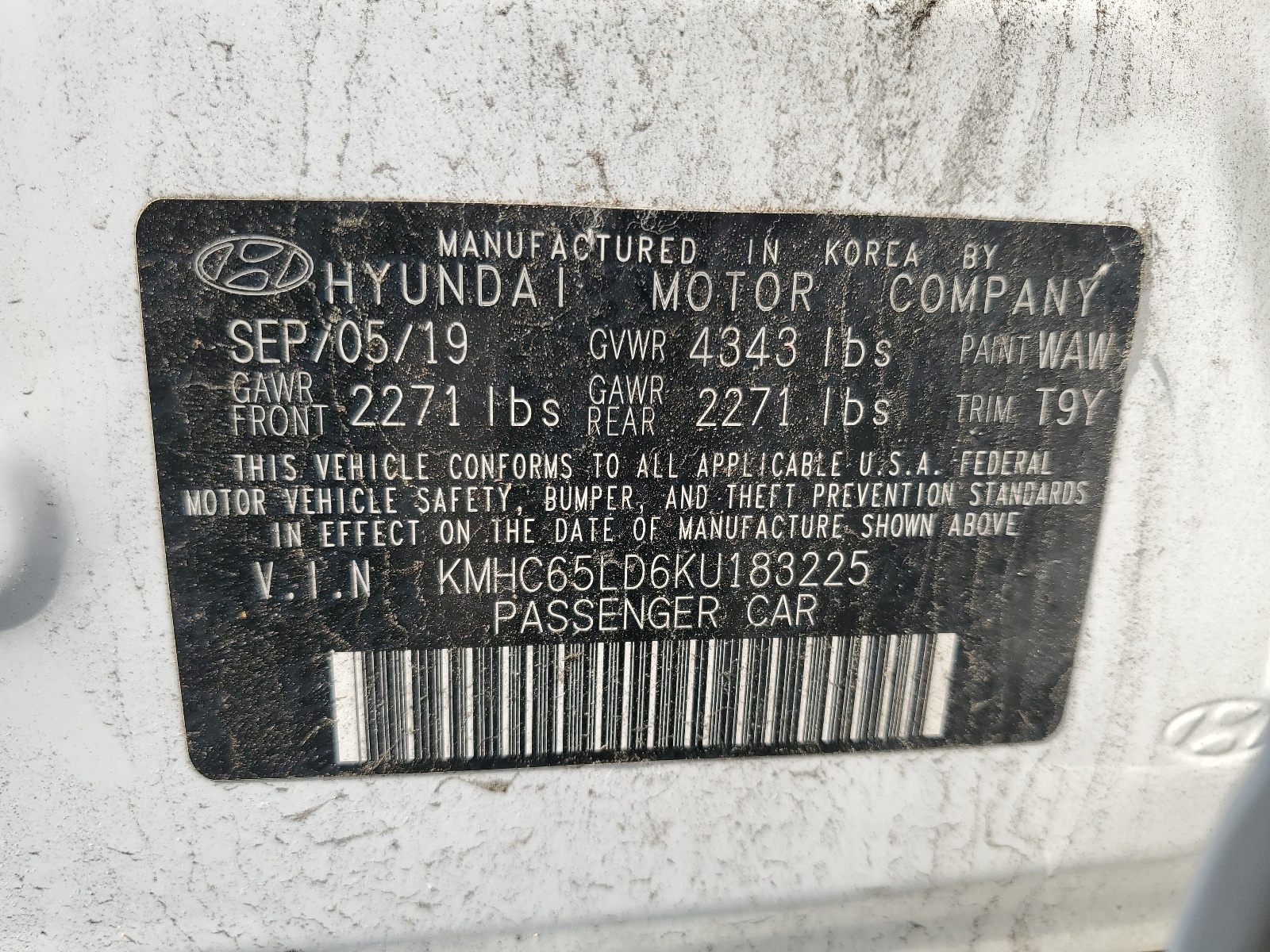 KMHC65LD6KU183225 2019 Hyundai Ioniq