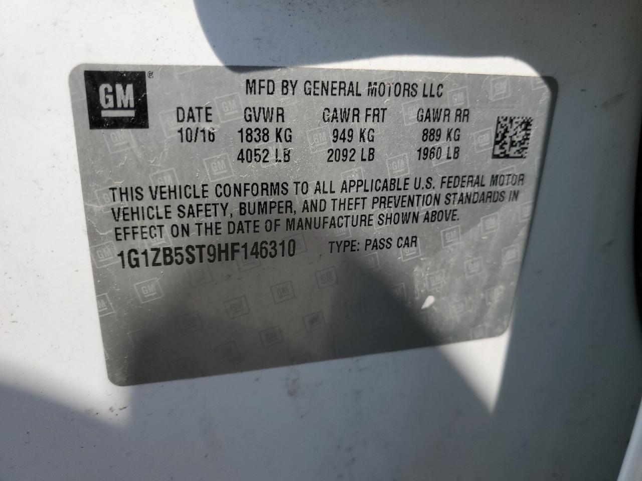 2017 Chevrolet Malibu Ls VIN: 1G1ZB5ST9HF146310 Lot: 68543854