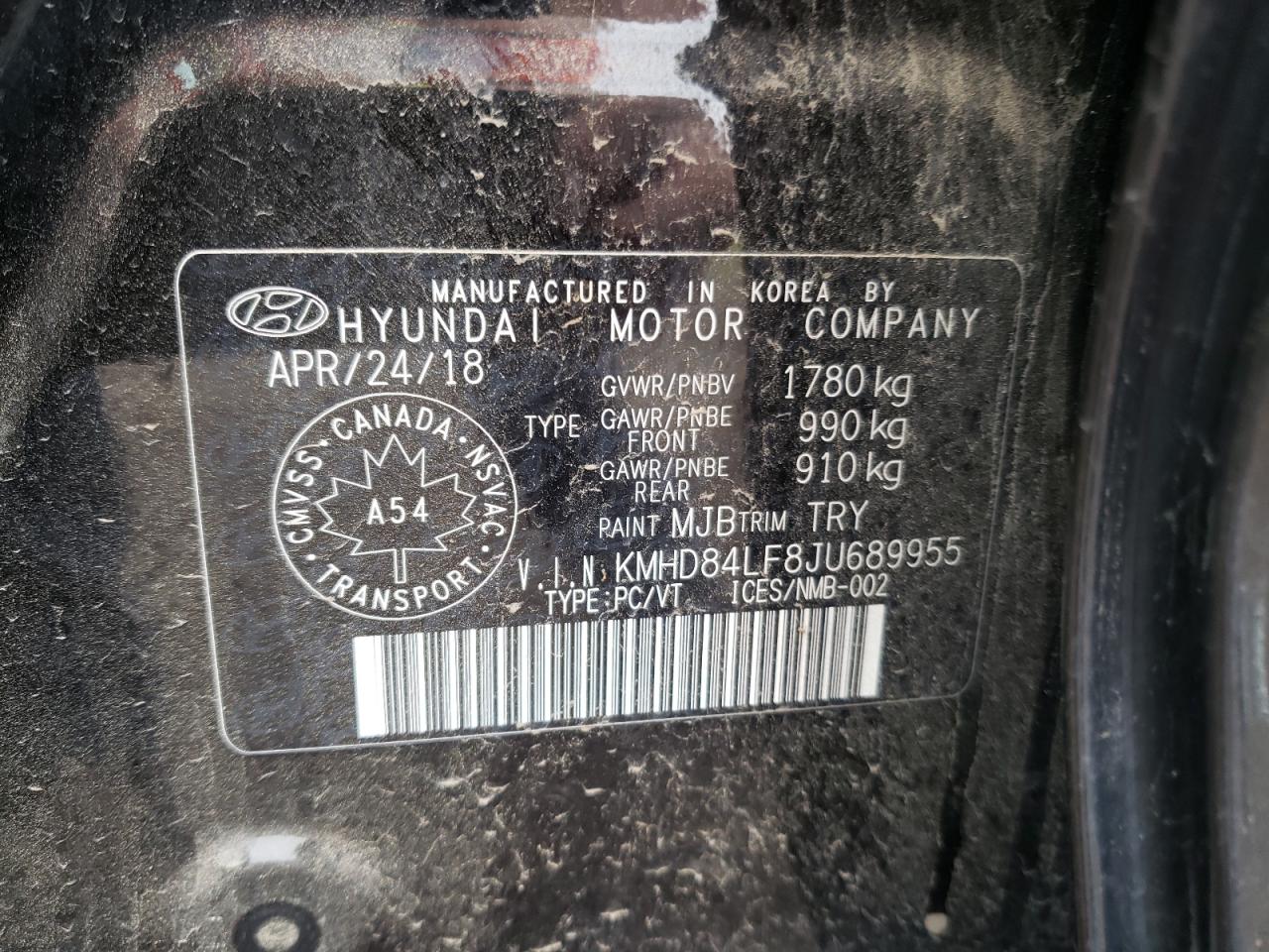 2018 Hyundai Elantra Sel VIN: KMHD84LF8JU689955 Lot: 68048754