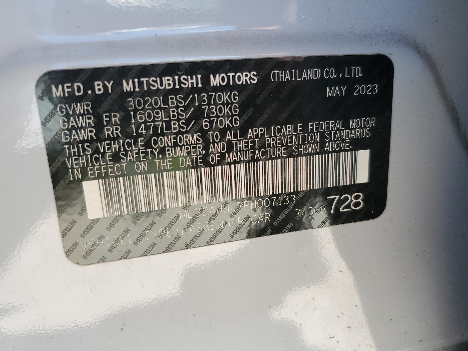 ML32AUHJ7PH007133 2023 Mitsubishi Mirage Es