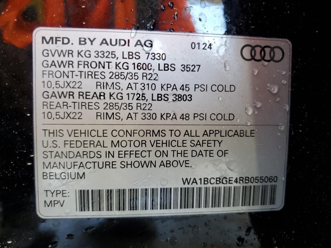 2024 Audi Sq8 E-Tron Sportback Premium Plus VIN: WA1BCBGE4RB055060 Lot: 65226624