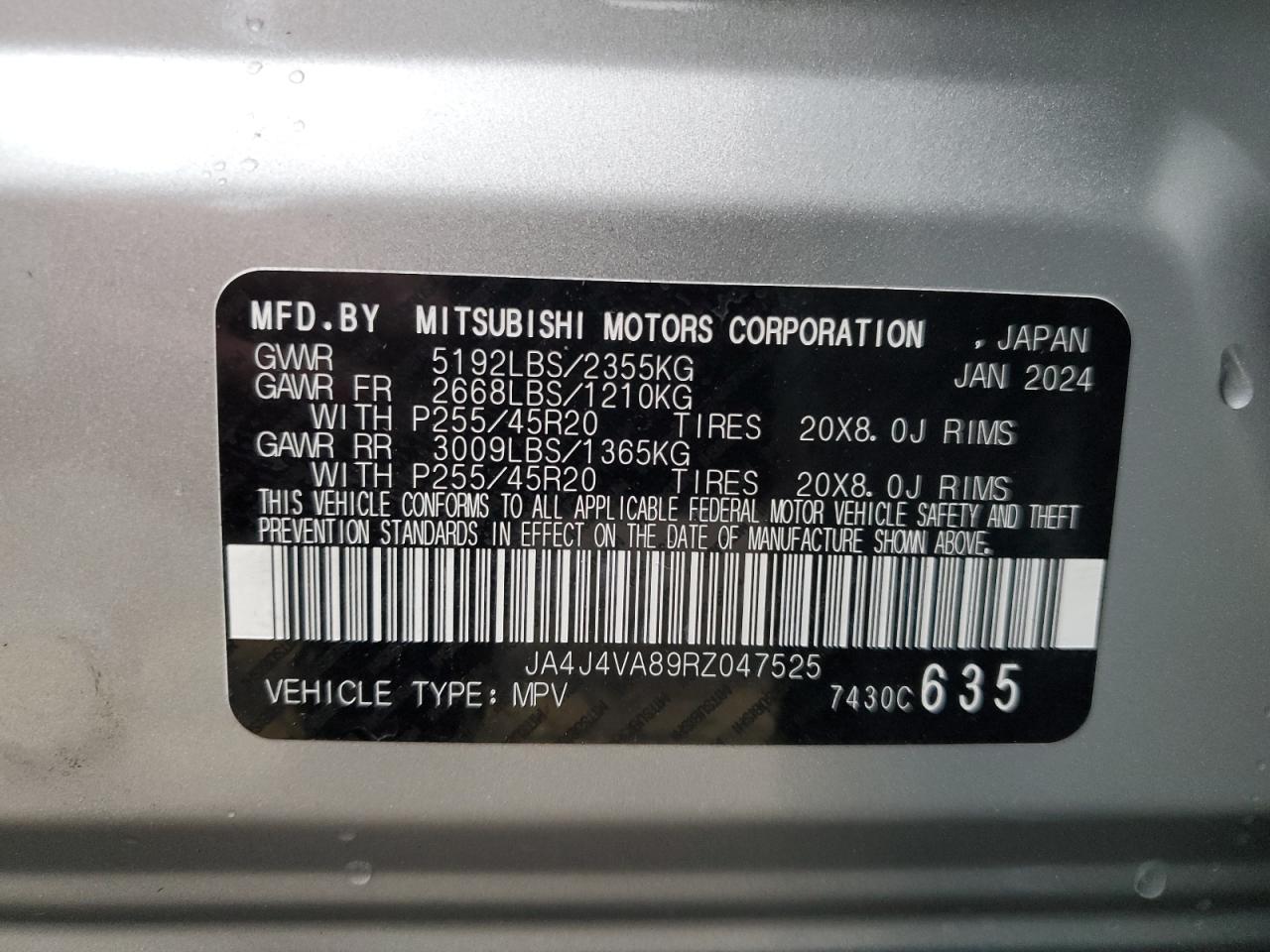 2024 Mitsubishi Outlander Se VIN: JA4J4VA89RZ047525 Lot: 65771564