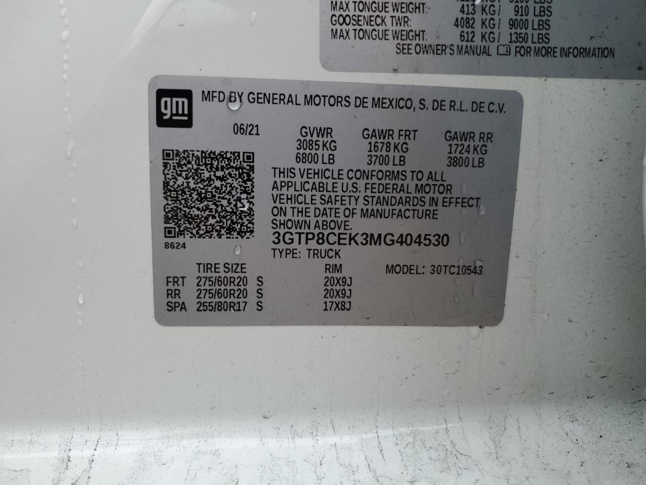 2021 GMC Sierra C1500 Elevation VIN: 3GTP8CEK3MG404530 Lot: 69762504