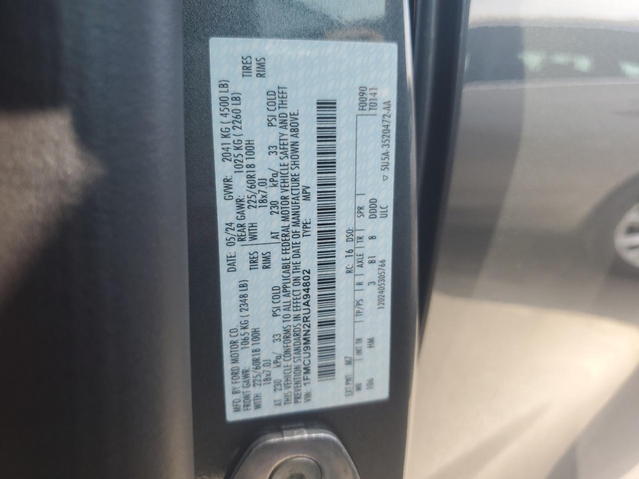 2024 Ford Escape St Line VIN: 1FMCU9MN2RUA94802 Lot: 66243404