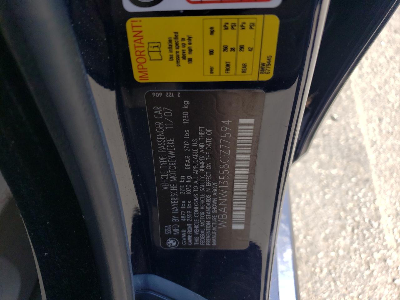 2008 BMW 535 I VIN: WBANW13558CZ77594 Lot: 67060514