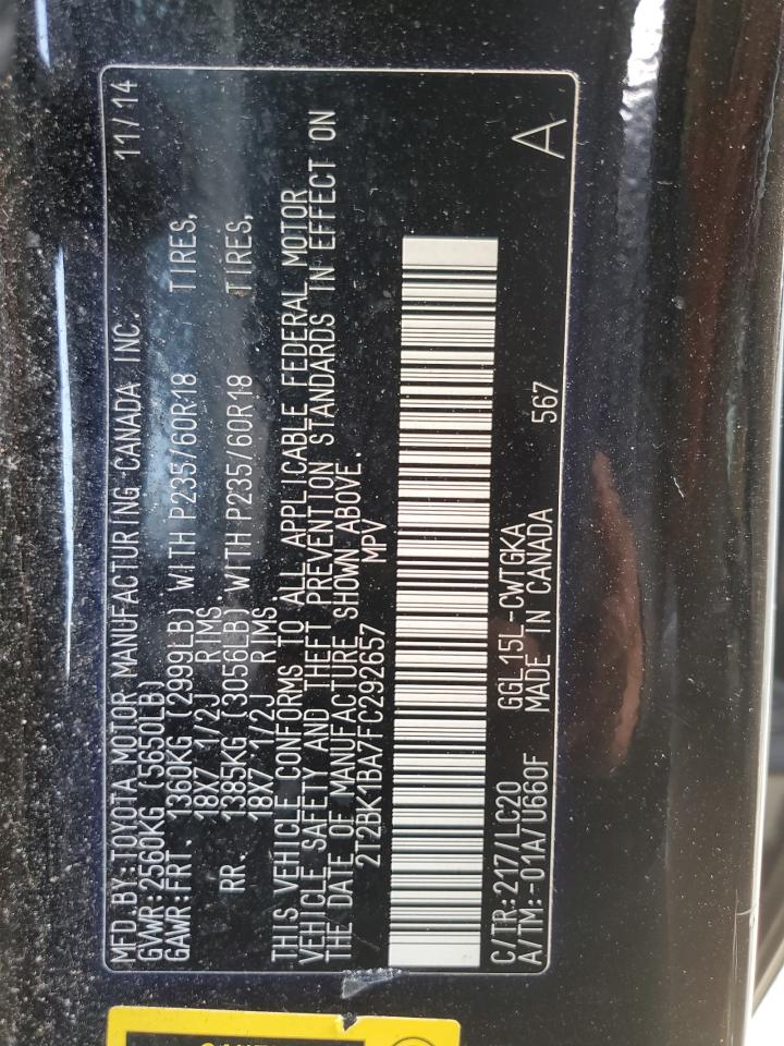 2015 Lexus Rx 350 Base VIN: 2T2BK1BA7FC292657 Lot: 67046044