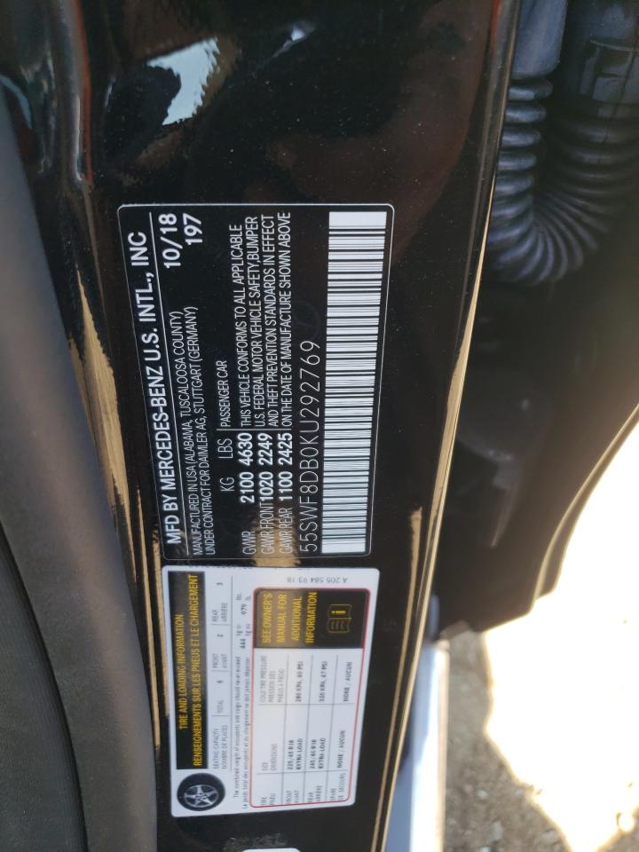 2019 Mercedes-Benz C 300 VIN: 55SWF8DB0KU292769 Lot: 66149244