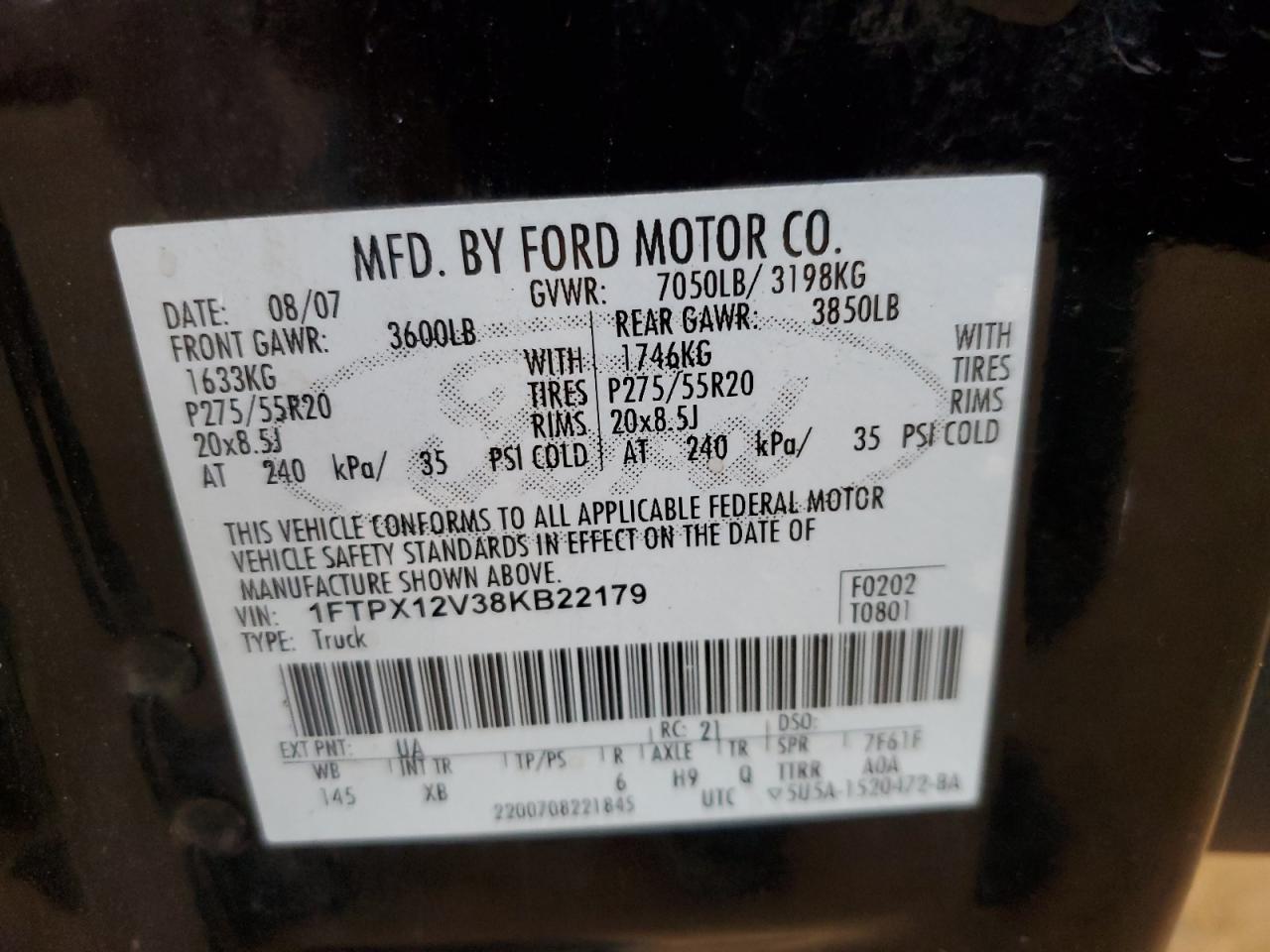 1FTPX12V38KB22179 2008 Ford F150