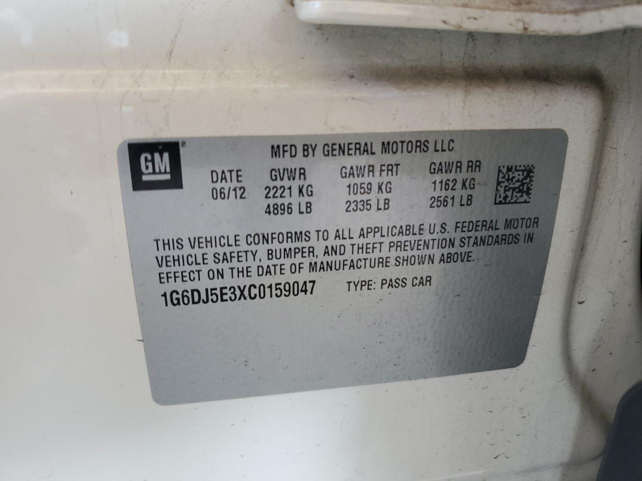 2012 Cadillac Cts Performance Collection VIN: 1G6DJ5E3XC0159047 Lot: 67198524