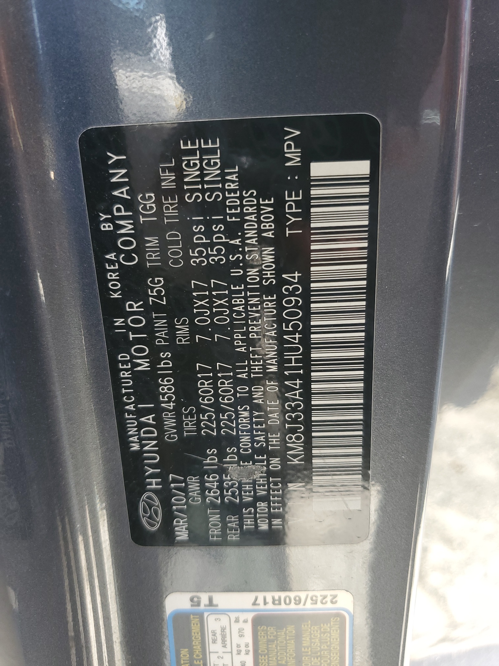 KM8J33A41HU450934 2017 Hyundai Tucson Limited