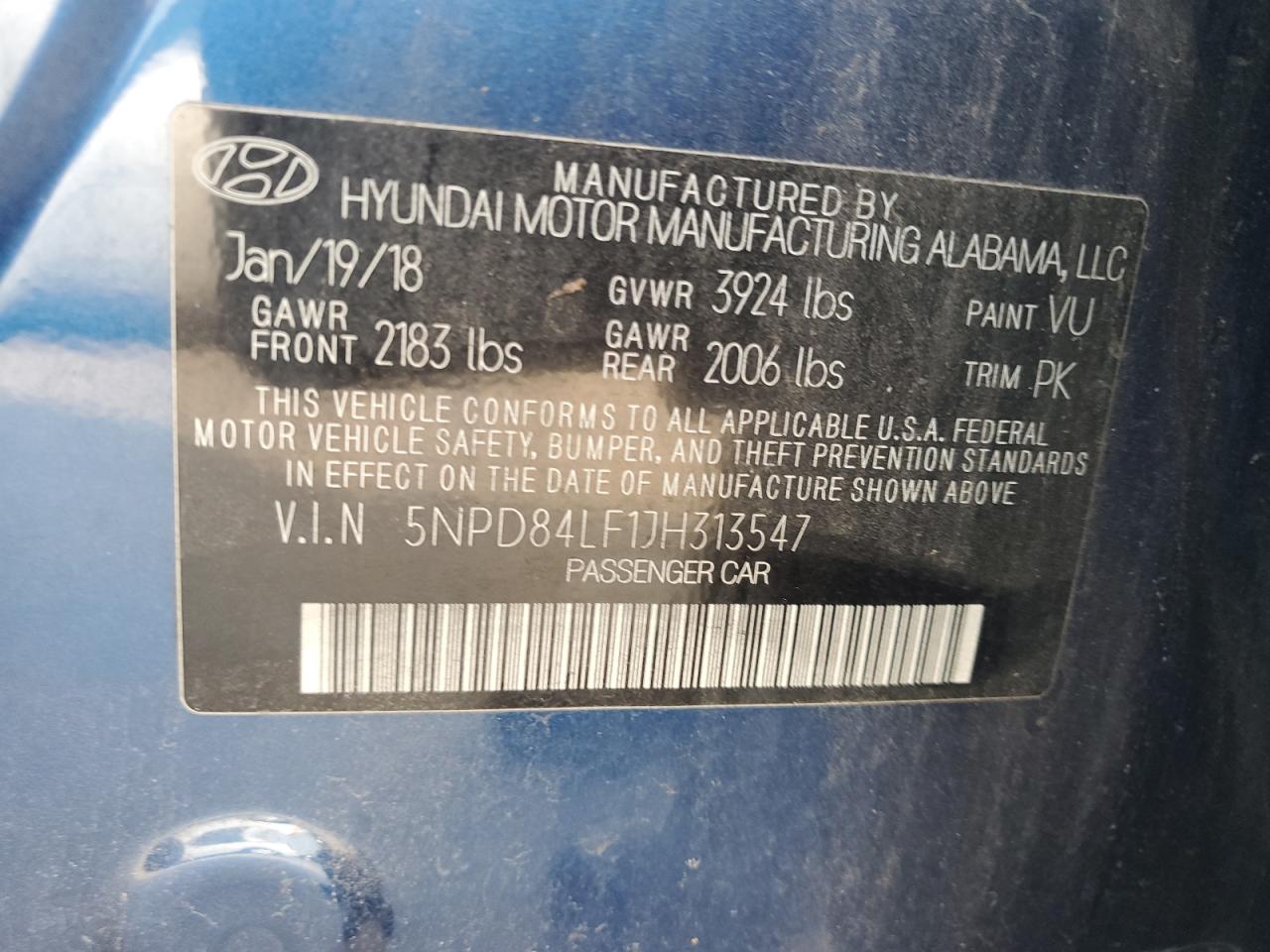 2018 Hyundai Elantra Sel VIN: 5NPD84LF1JH313547 Lot: 66803084